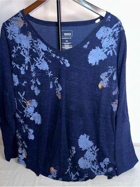 Sonoma Navy Floral V-Neck Long Sleeve Top